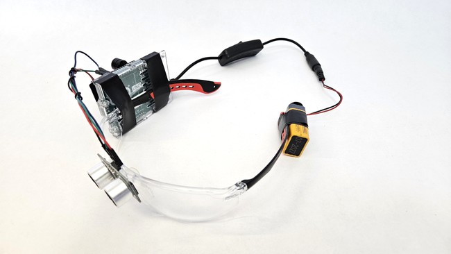 Another side view of electronics mounted to glasses