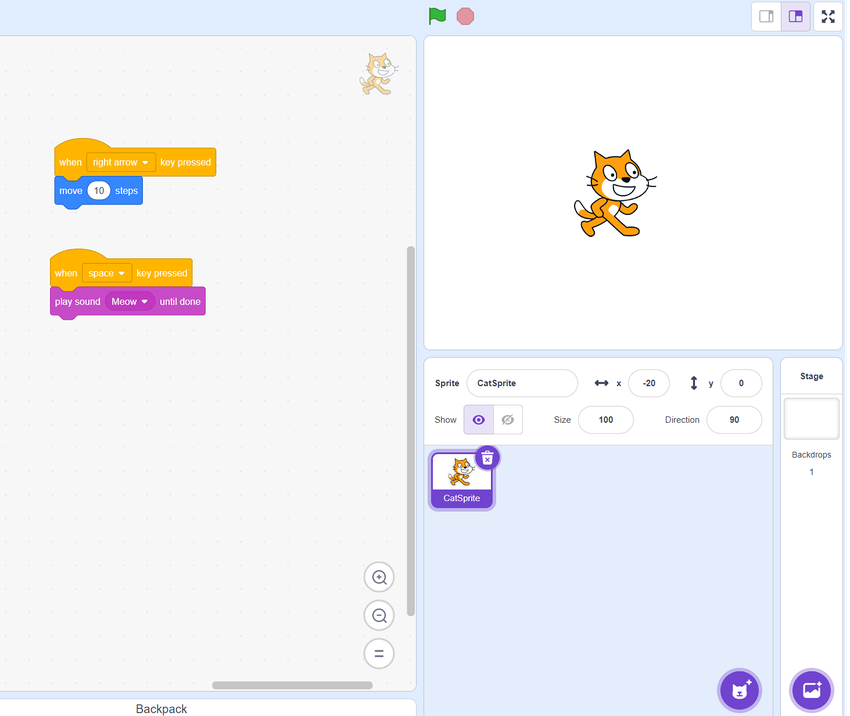 Screenshot of a short program written in the program Scratch