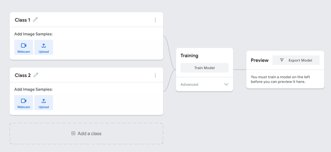 screenshot of blank teachable machine model