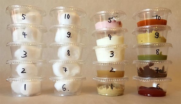 Small containers of food samples