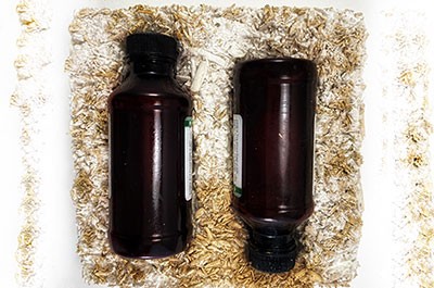 Two bottles that fit perfectly into mushroom material thumbnail.