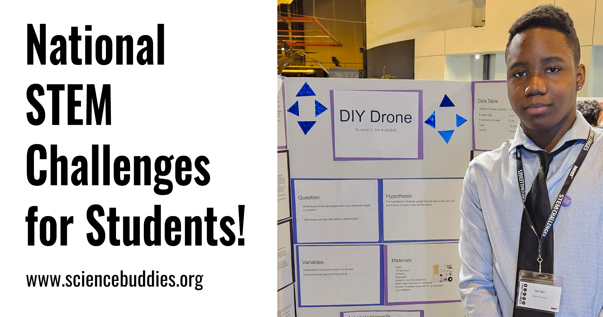 Student with a science project display board