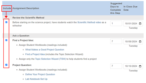 Choose assignments for Pathways screenshot