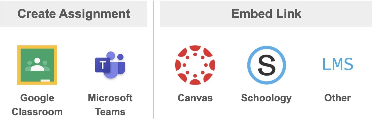 Assign in Google Classroom, Microsoft teams, and other learning management systems