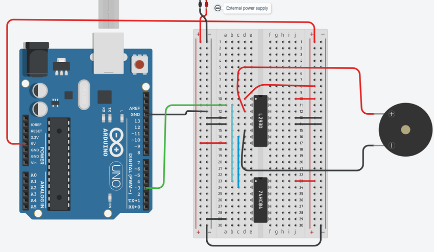 breadboard diagram for ultrasonic haptics circuit