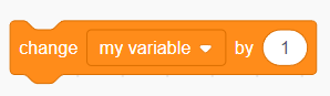Screenshot of a change variable block in the program Scratch