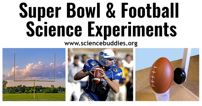 Quarterback throwing football, goalposts on a field, and miniature football with a catapult for football kicking project to represent Super Bowl Science Experiments