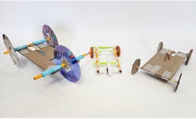 A sample of a rubber band car as part of the 2024 Engineering Challenge.