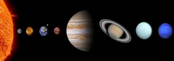 Illustration showing the eight planets of the solar system.
