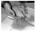 Photo of single-grained soil flowing between the fingers of a cupped hand