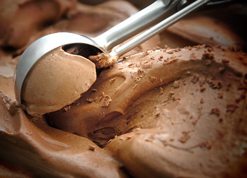 scooping chocolate ice cream