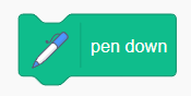 Cropped screenshot of a pen down block in the program Scratch