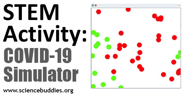 Screenshot from a sample Scratch program to simulate social distancing and the spread of disease like COVID-19