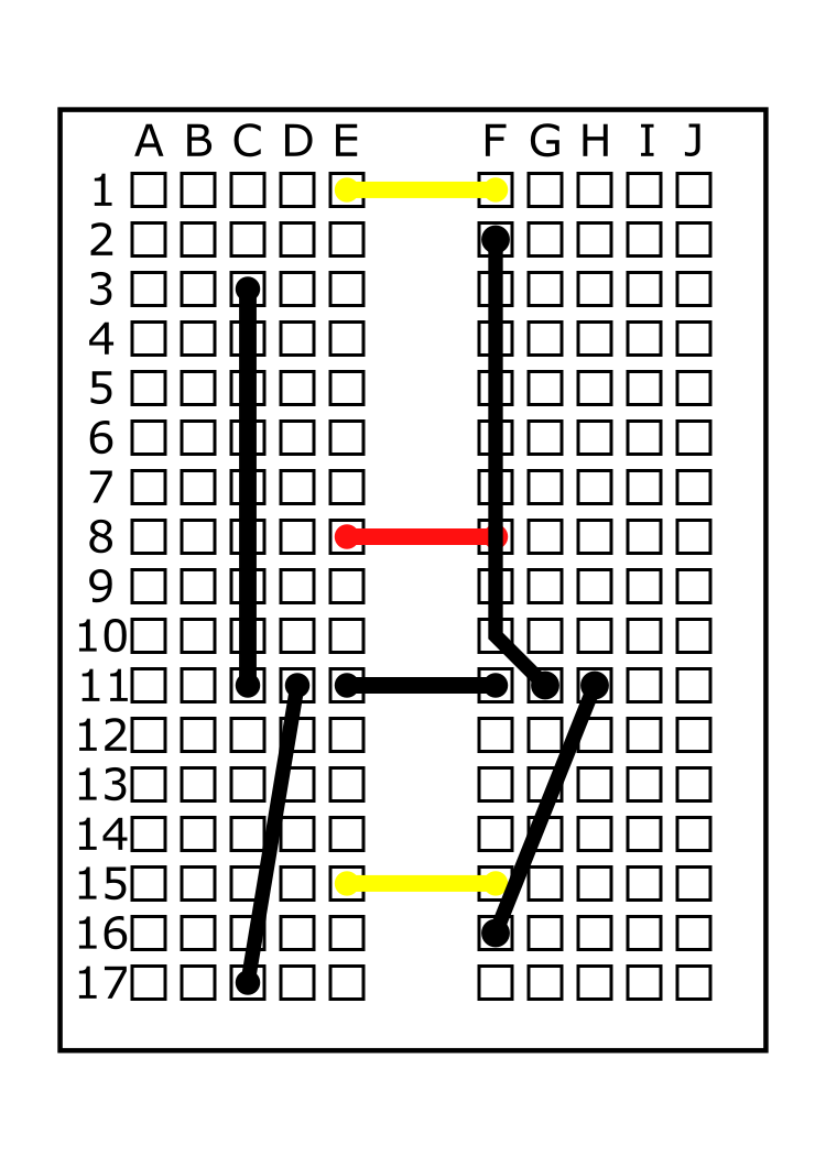Connect the medium black jumper wire from D11 to C17 