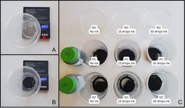 Prepared activated carbon conditions for each ink concentration.
