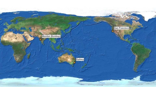 Map of the world showing some cities influenced by coastal Earthquakes.