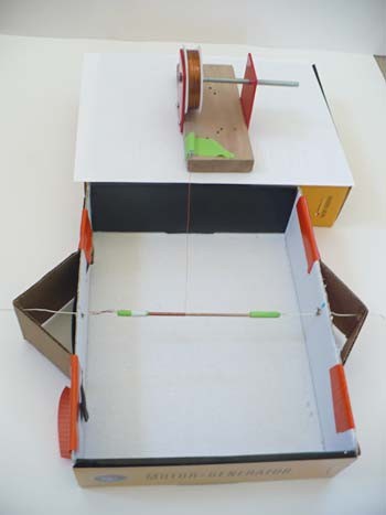A wire dispenser sits above a box that holds a nail sized iron core