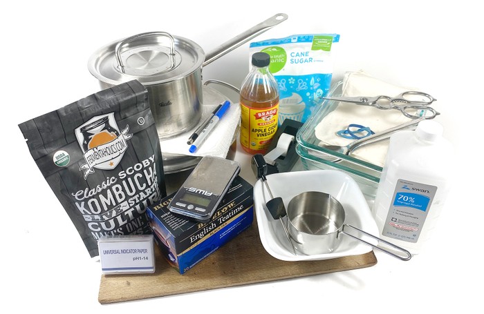 Materials necessary for growing the kombucha leather. 