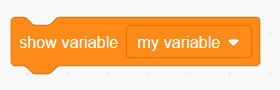 Screenshot of a show variable block in the program Scratch