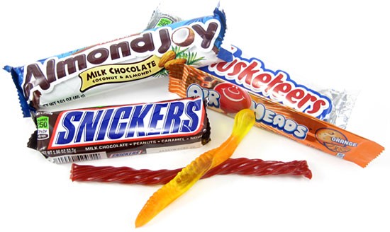 Pile of candy and candy bars