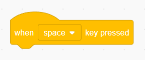Screenshot of a when key pressed block in the program Scratch
