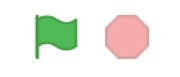 Green flag and red stop sign as in Scratch program   
