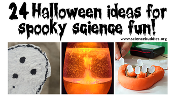24 Halloween STEM activities, including ghost seed cards, electric play dough, and lava lamp