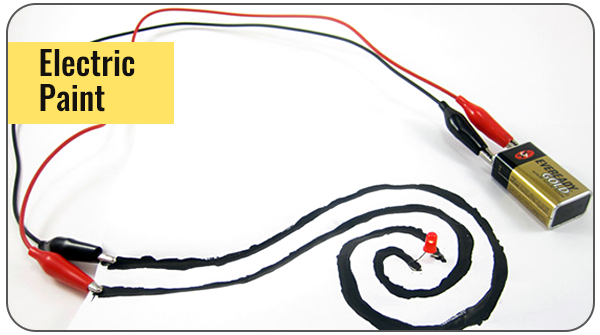 Electric paint connecting an LED to a battery
