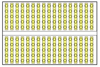 Diagram of a breadboard with each row highlighted in yellow