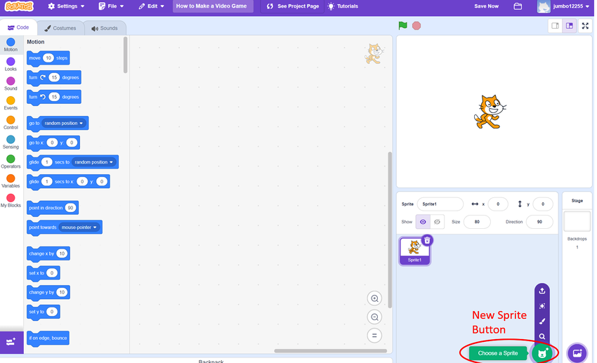 Screenshot shows a new sprite being uploaded in the program Scratch