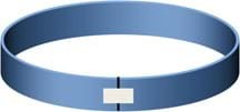 A drawing that looks like a circular band with a piece of tape at its seam.