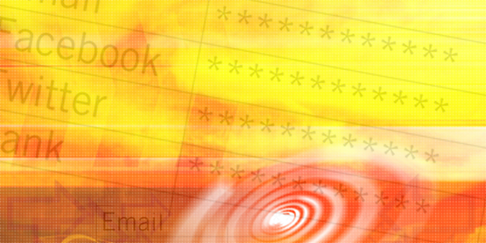 Social media login information overlaid with a red graphic