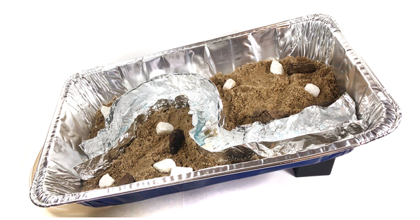 Container with a model water body inside