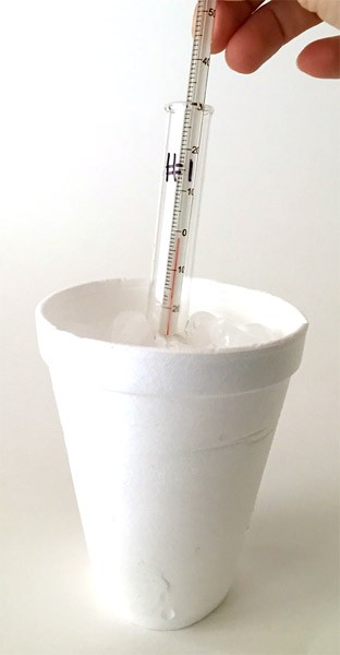 Stir the test solution gently with a thermometer.