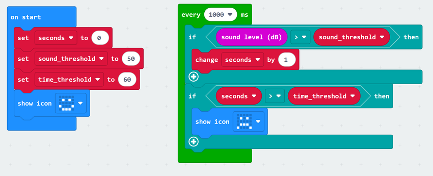 microbit program to measure cumulative sound exposure