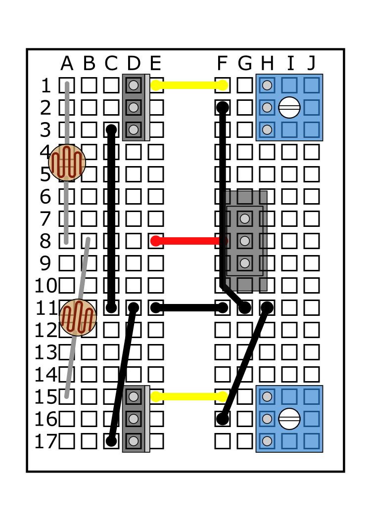 Insert the power switch's pins into G7, G8, and G9. 
