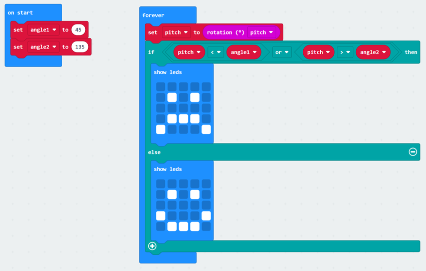MakeCode program for micro:bit fall detector