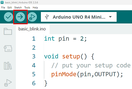Upload arrow in the Arduino IDE
