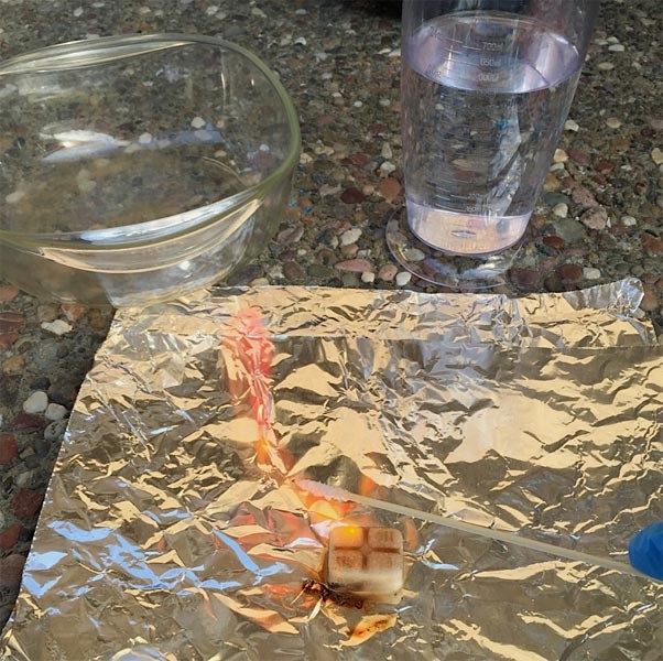 Hold each of the chemical-coated skewers into the flame.