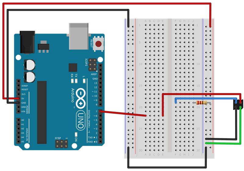 Breadboard diagram for connecting IR sensor to Arduino