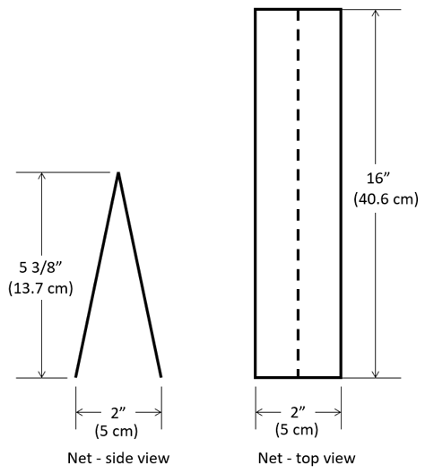 Drawing of dimensions for a volleyball net made from a paper strip folded into a triangle