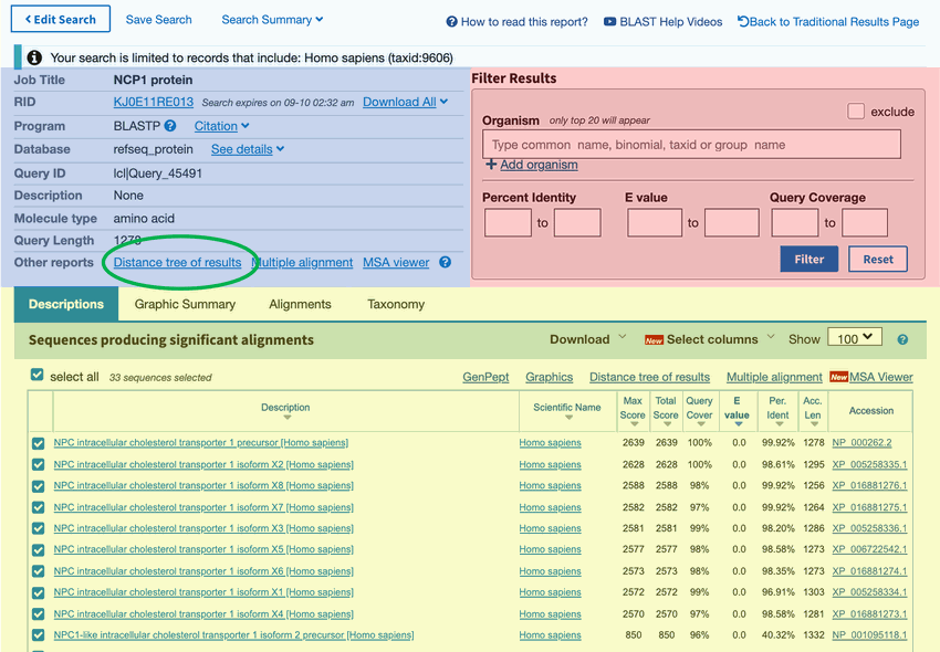 Results from a BLAST search will generate a myriad of results and provide options to narrow them down