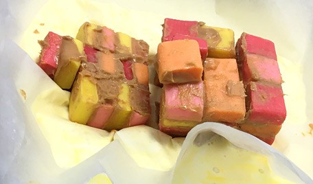 Candy house after a simulated earthquake shake