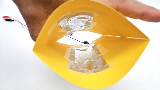Inside view of the paper adaptive switch showing the aluminum foil
