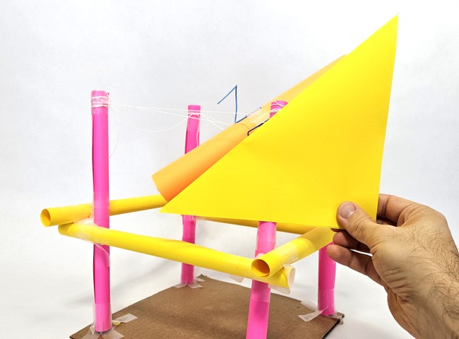 A rocket's body inclined less than 45 degrees from horizontal