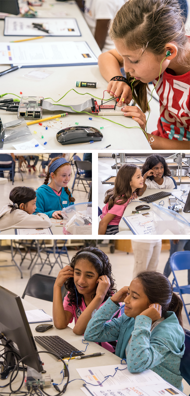 The Girl Factor: Creative Code and Computer
Programming / Participants at a girlSPARC workshop work on Raspberry Pi projects in small groups and with the help of
girlSPARC mentors.