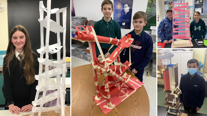Examples of tall paper ball runs from the 2022 Fluor Challenge