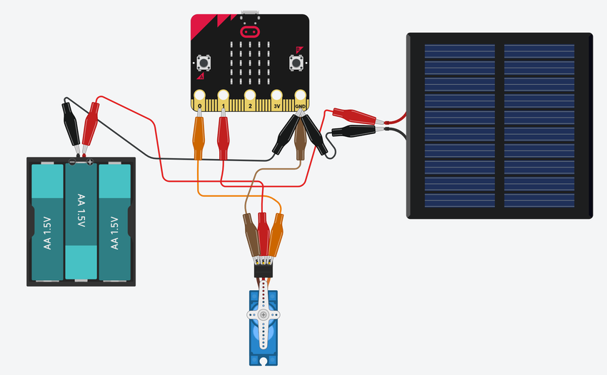 microbit solar tracker circuit with external battery for servo motor