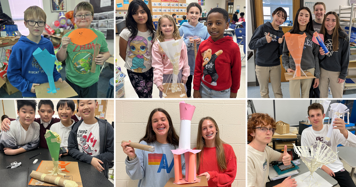 Students who entered the Rocket Catcher Challenge with the device they entered