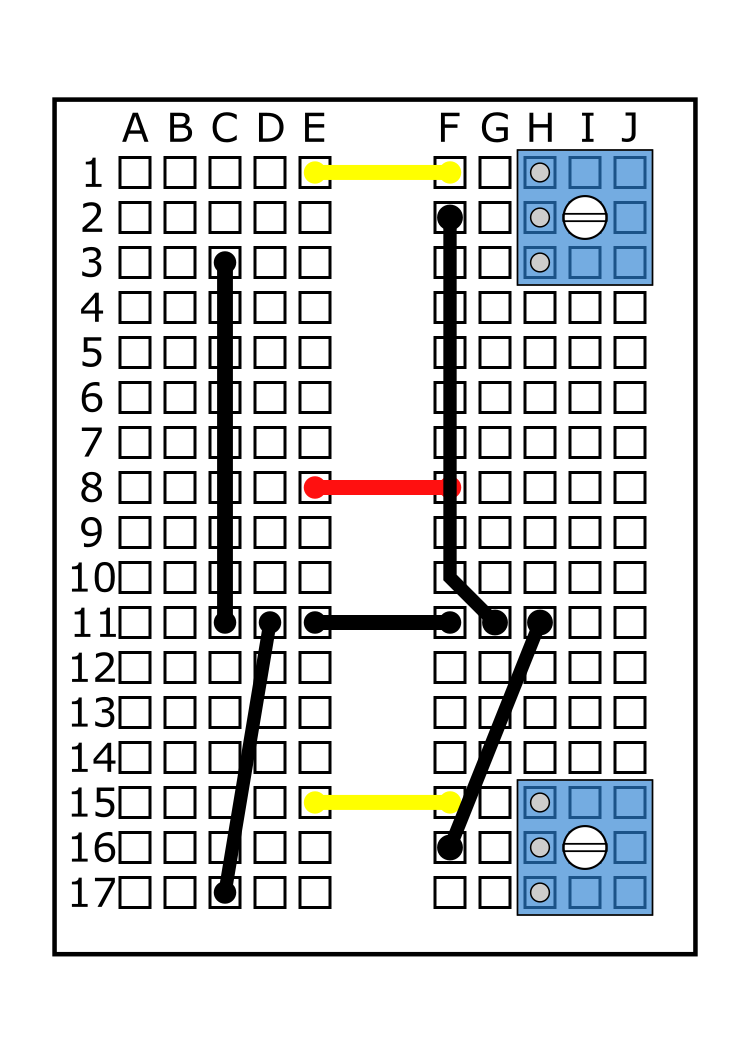 nsert a potentiometer's pins into H15, H16, and H17. 